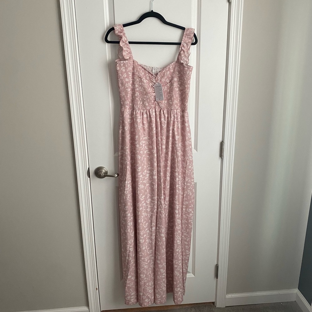 Sleeveless Pink Floral Maxi Dress